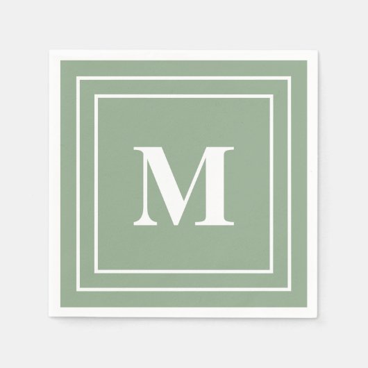 Serviette En Papier Monogramme vert Sage moderne (Devant)