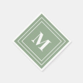 Serviette En Papier Monogramme vert Sage moderne (Coin)