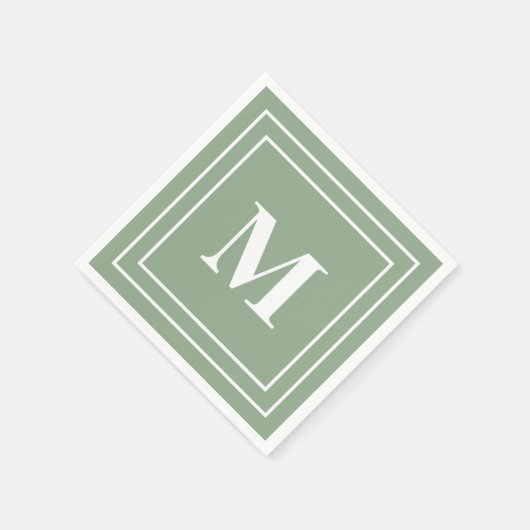 Serviette En Papier Monogramme vert Sage moderne (Coin)
