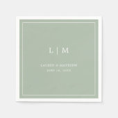 Serviette En Papier Monogramme Vert Sage Simple Mariage élégant (Devant)