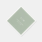 Serviette En Papier Monogramme Vert Sage Simple Mariage élégant (Coin)