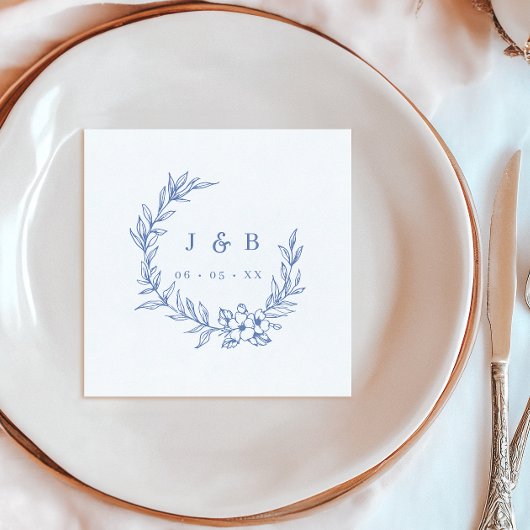 Serviette En Papier Monogramme vintage de germe bleu