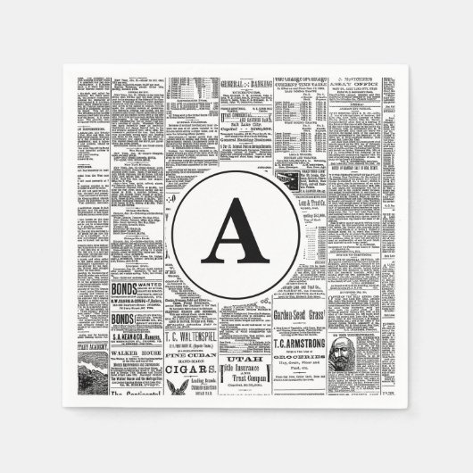 Serviette En Papier Monogramme vintage de journal antique (Devant)