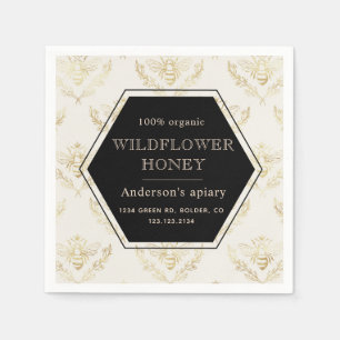 Serviette En Papier monogramme vintage de miel d'abeille de la reine d