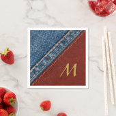 Serviette En Papier Monogramme vintage Denim et cuir (En situation)