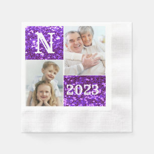 Serviette En Papier Monogramme Violet Parties scintillant 2 Photos Col