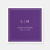 Serviette En Papier Monogramme violet simple Mariage élégant (Devant)