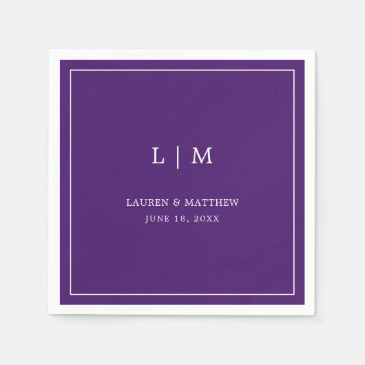 Serviette En Papier Monogramme violet simple Mariage élégant (Devant)