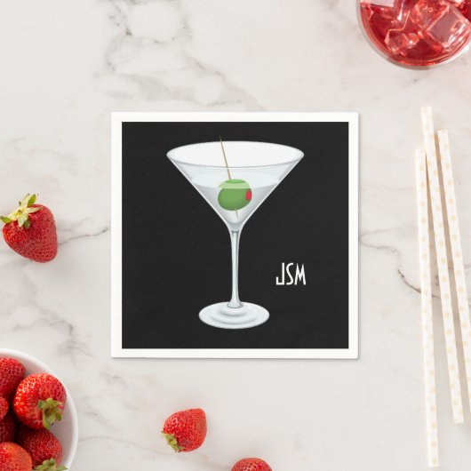 Serviette En Papier Monogramme Vodka Gin Martini Cocktail sur mesure (En situation)