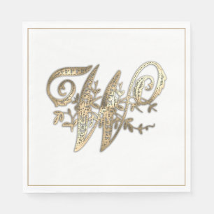 Serviette En Papier Monogramme W Orné Doré Vintage