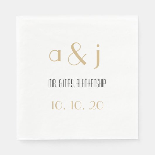 Serviette En Papier Monogrammes Art Déco | Papier mariage (Devant)