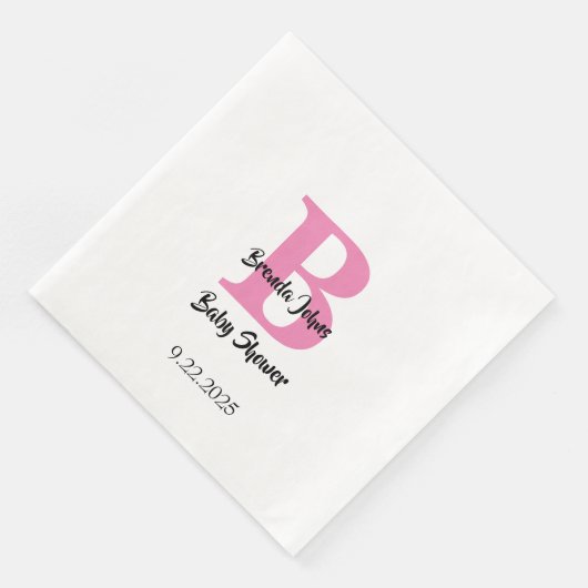 Serviette En Papier Monogrammes Baby shower rose blanc mignonne Élégan (Coin)