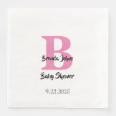 Serviette En Papier Monogrammes Baby shower rose blanc mignonne Élégan (Devant)