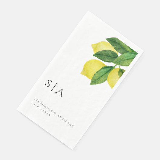 Serviette En Papier Monogrammes Citrus citron Mariage de verdure (Coin)