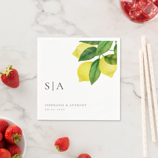 Serviette En Papier Monogrammes Citrus citron Mariage de verdure (En situation)
