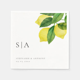 Serviette En Papier Monogrammes Citrus citron Mariage de verdure