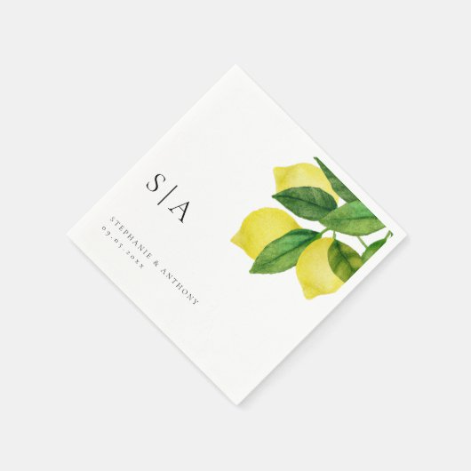 Serviette En Papier Monogrammes Citrus citron Mariage de verdure (Coin)