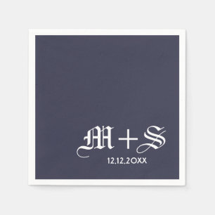 Serviette En Papier Monogrammes de mariage simples et élégants bleu
