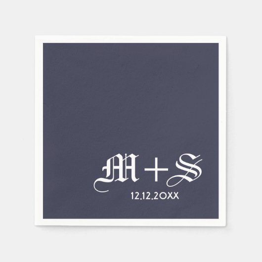 Serviette En Papier Monogrammes de mariage simples et élégants bleu (Devant)