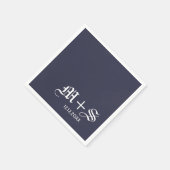Serviette En Papier Monogrammes de mariage simples et élégants bleu (Coin)