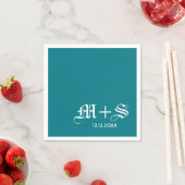 Serviette En Papier Monogrammes de mariage simples et élégants Turquoi (En situation)