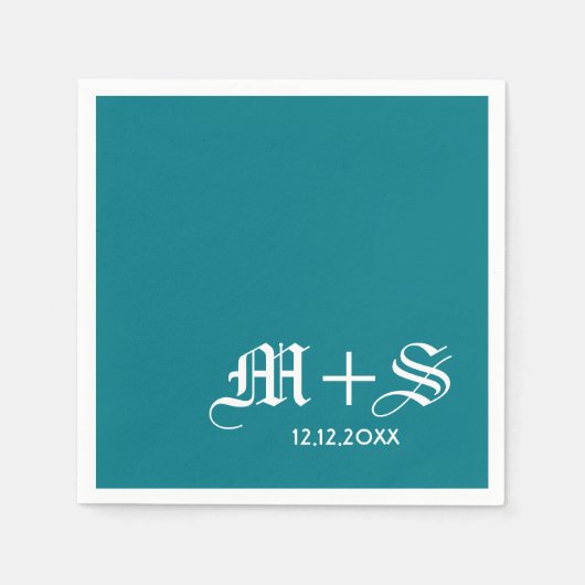 Serviette En Papier Monogrammes de mariage simples et élégants Turquoi (Devant)