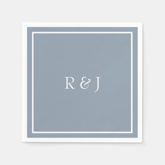 Serviette En Papier Monogrammes Dusty Blue Blanc Ampersand Cool Mariag (Devant)