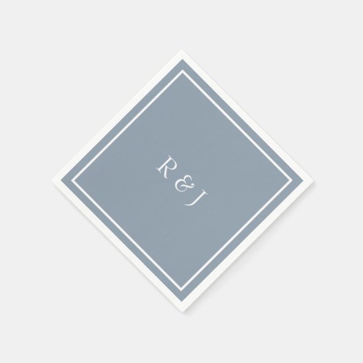 Serviette En Papier Monogrammes Dusty Blue Blanc Ampersand Cool Mariag (Coin)