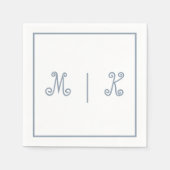Serviette En Papier Monogrammes Dusty Blue Cool Script Mariage moderne (Devant)