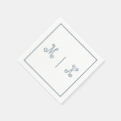 Serviette En Papier Monogrammes Dusty Blue Cool Script Mariage moderne (Coin)
