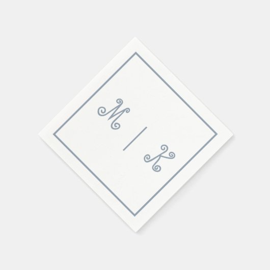 Serviette En Papier Monogrammes Dusty Blue Cool Script Mariage moderne (Coin)