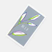 Serviette En Papier Monogrammes Dusty Blue Sage Vert Feuille Mariage (Coin)