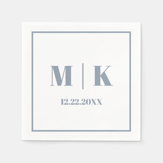 Serviette En Papier Monogrammes Dusty Blue Script Mariage moderne 2025 (Devant)