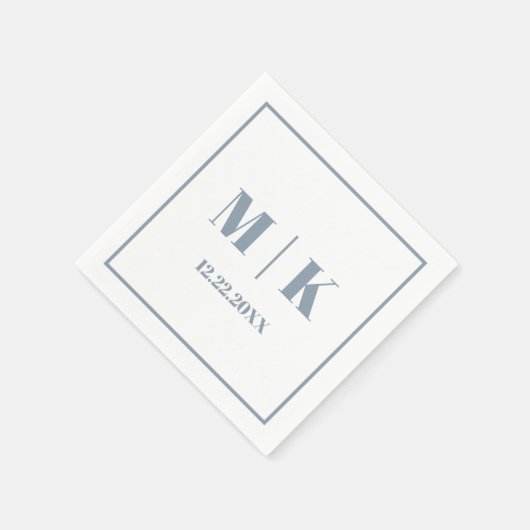 Serviette En Papier Monogrammes Dusty Blue Script Mariage moderne 2025 (Coin)