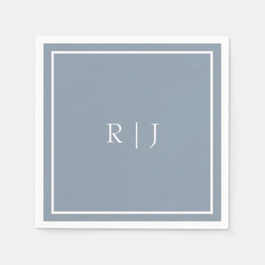 Serviette En Papier Monogrammes Dusty Blue White Initiales Simple Mari (Devant)