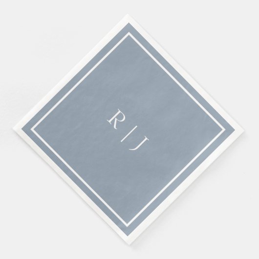 Serviette En Papier Monogrammes Dusty Blue White Initiales Simple Mari (Coin)