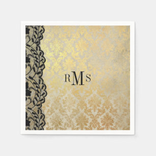 Serviette En Papier Monogrammes en dentelle dorée dorée