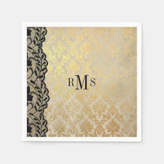 Serviette En Papier Monogrammes en dentelle dorée dorée (Devant)