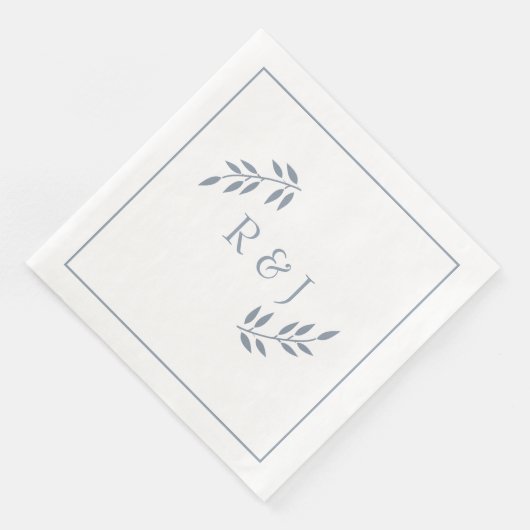 Serviette En Papier Monogrammes feuille bleu Dusty Ampersand Mariage C (Coin)