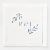 Serviette En Papier Monogrammes feuille bleu Dusty Ampersand Mariage C (Devant)
