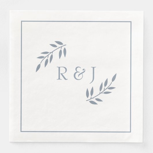 Serviette En Papier Monogrammes feuille bleu Dusty Ampersand Mariage C (Devant)