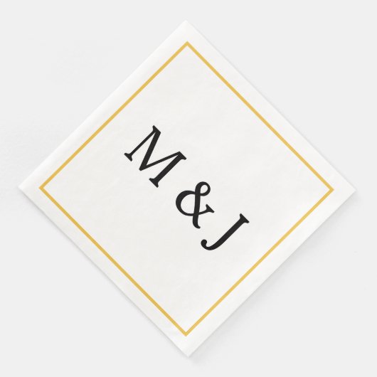 Serviette En Papier Monogrammes Gold Black Nom personnalisé Mariage mo (Coin)