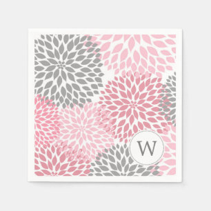 Serviette En Papier Monogrammes gris rose Dahlias dîners serviettes