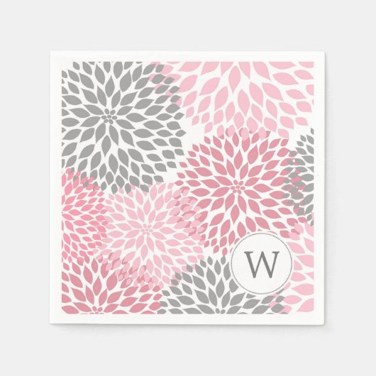 Serviette En Papier Monogrammes gris rose Dahlias dîners serviettes (Devant)