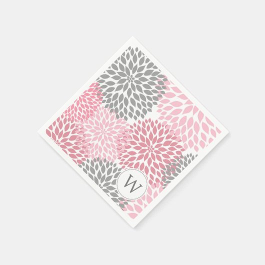 Serviette En Papier Monogrammes gris rose Dahlias dîners serviettes (Coin)