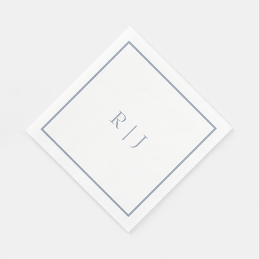 Serviette En Papier Monogrammes Initiales Dusty Bleu élégant mariage (Coin)