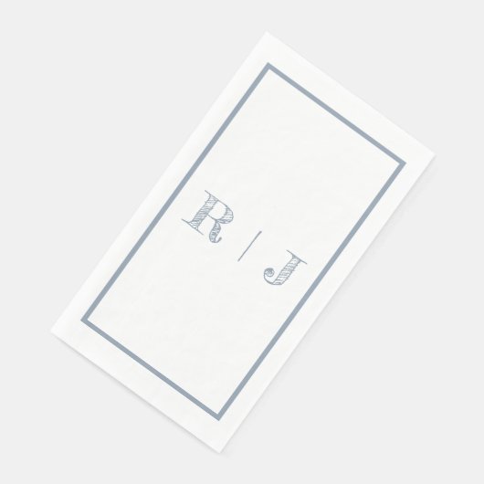 Serviette En Papier Monogrammes Initiales Dusty Blue Mariage moderne (Coin)