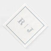 Serviette En Papier Monogrammes Initiales Dusty Blue Mariage moderne (Coin)