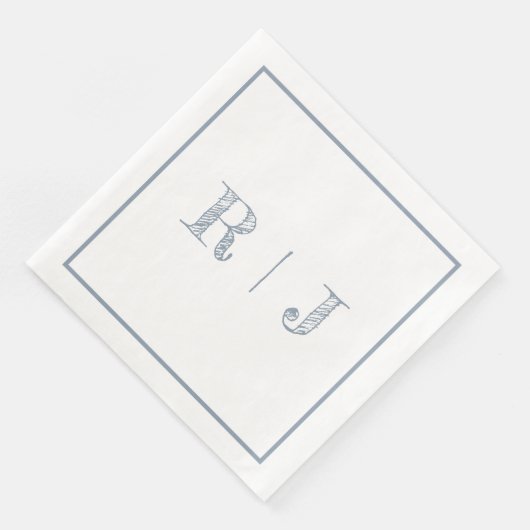 Serviette En Papier Monogrammes Initiales Dusty Blue Mariage moderne (Coin)
