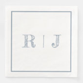 Serviette En Papier Monogrammes Initiales Dusty Blue Mariage moderne (Devant)